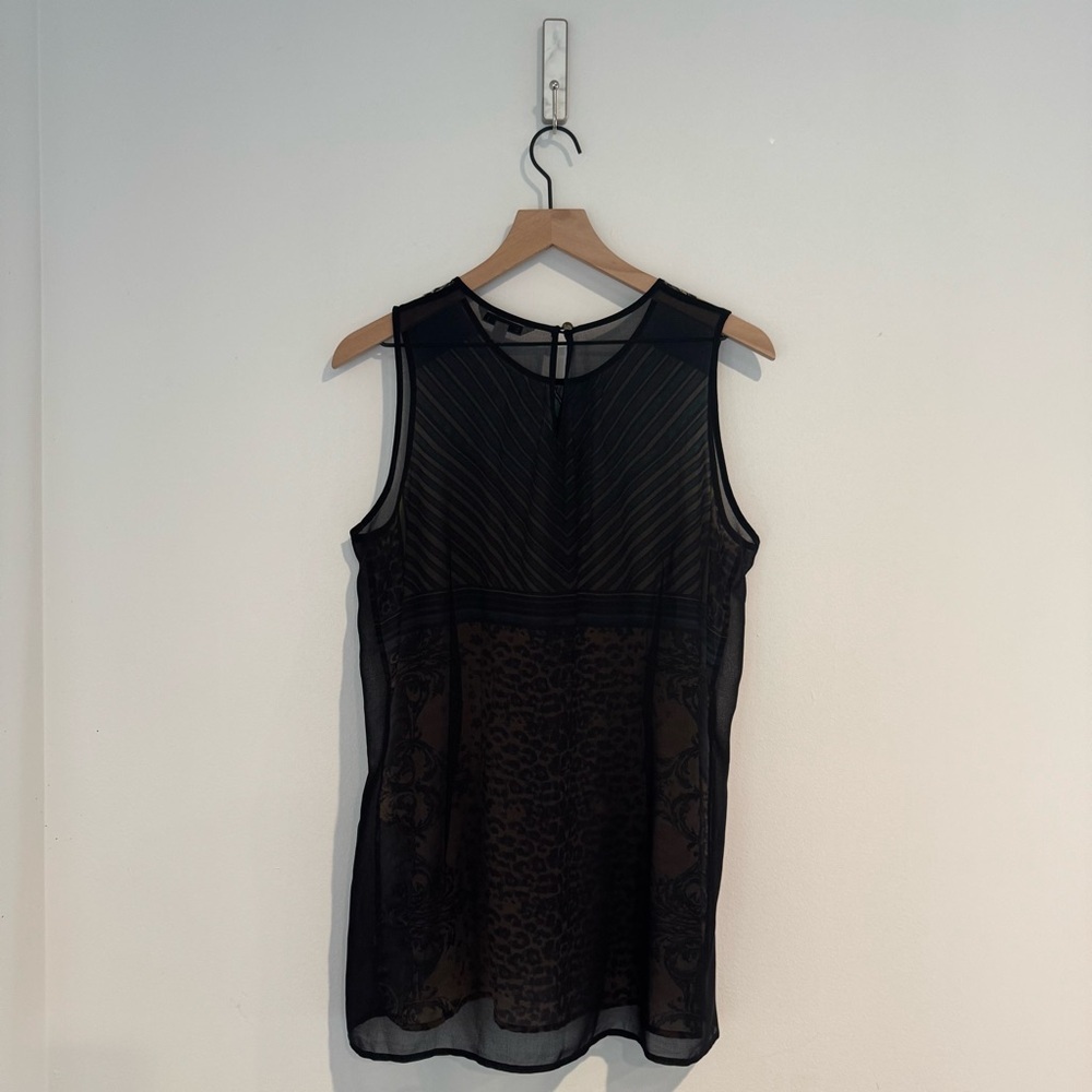 CAbi Leopard Mixed Print Sheer Panel Sleeveless Tank Top Size M Edgy Chic - Picture 3 of 8